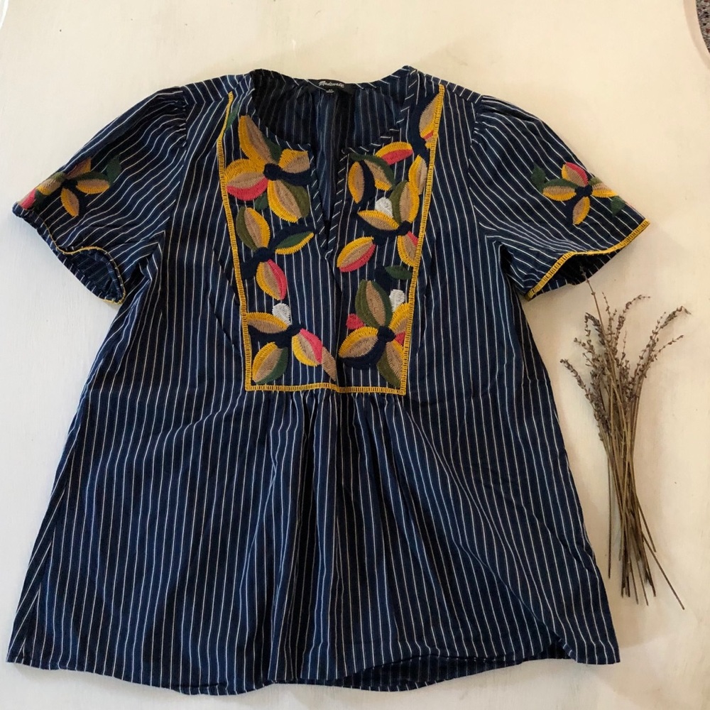 Madewell Embroidered Floral Fable Peasant Top - Picture 4 of 7